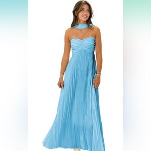 Elegant Blue Strapless Dress